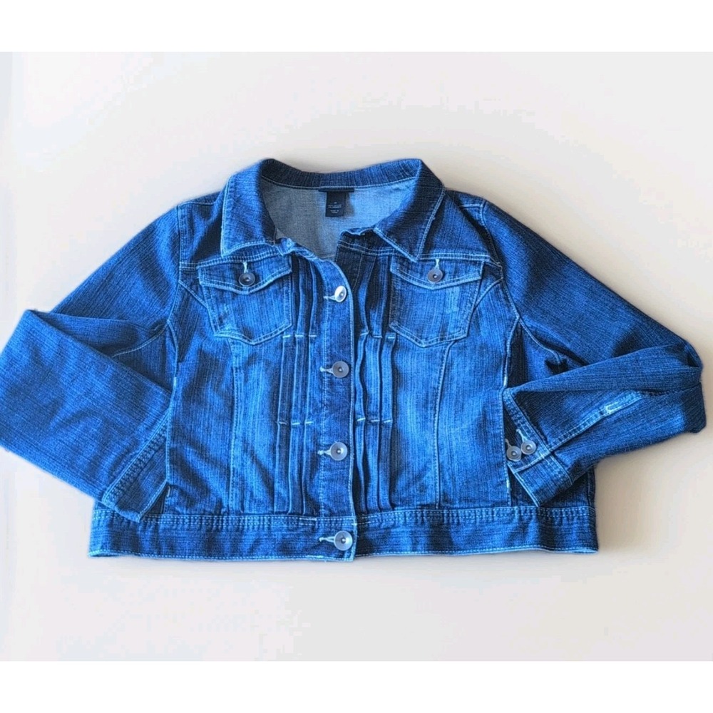Lane Bryant Cropped Blue Denim Stretch Jacket‎ Pockets Size 18 Womens EUC